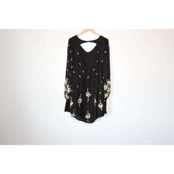 Free People Oxford Black Embroidered Swing Dress Gauzy Cutout Size Small H14117 - Picture 6 of 12